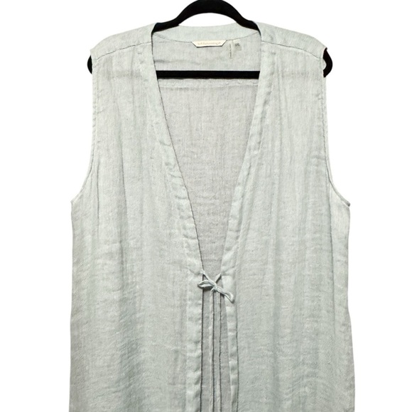 Soft Surroundings 100% Linen Long Seashell Self Tie Sleeveless Cardigan Vest - Picture 2 of 10